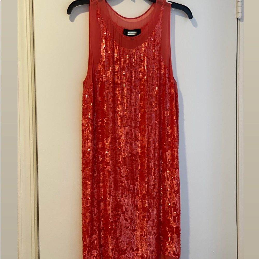 Coral sequin dress